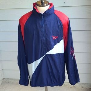 REEBOK Rare Dark Navy Red White Block Pattern XL Mens Windbreaker Jacket VTG 90s